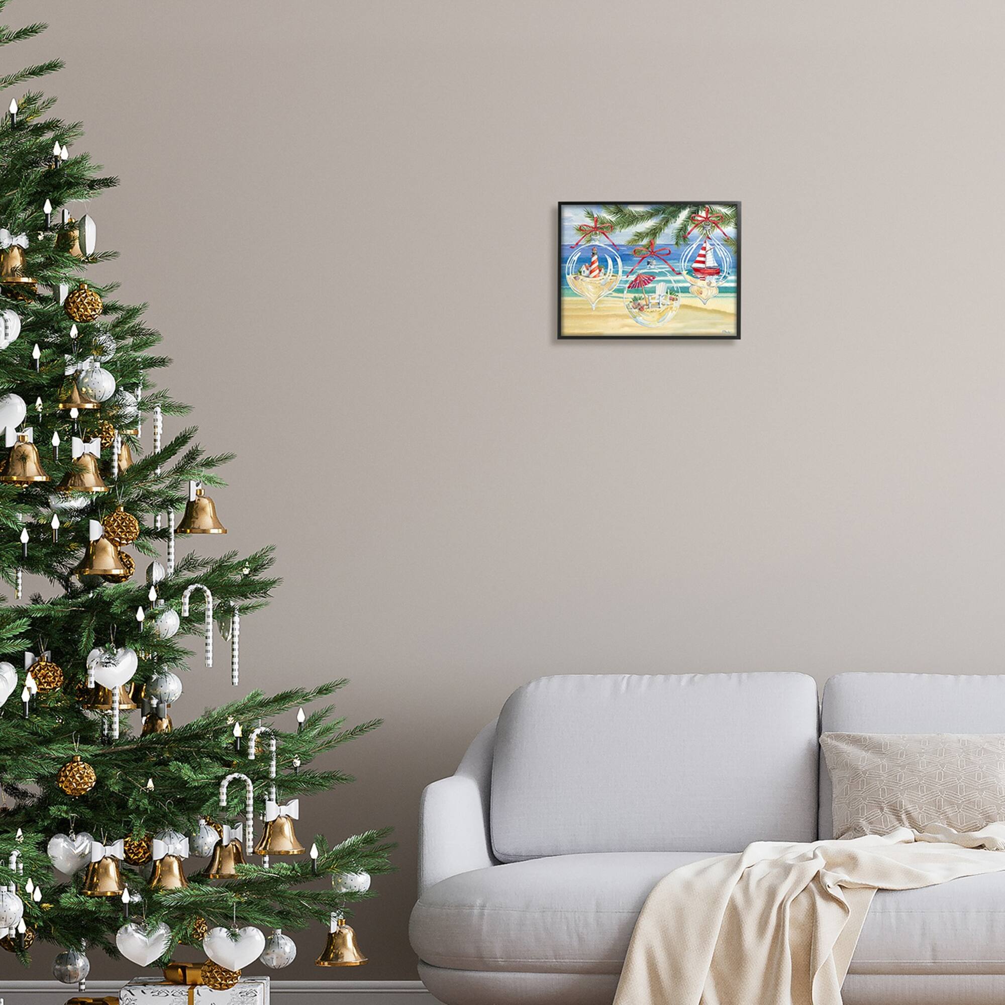 Stupell Industries Coastal Christmas Ornaments Framed Giclee Art